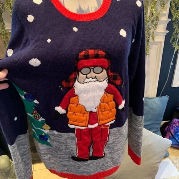 Jolly Sweater Men's Unisex Ugly Christmas Sweater Hunter orange Santa M … - Picture 4 of 12